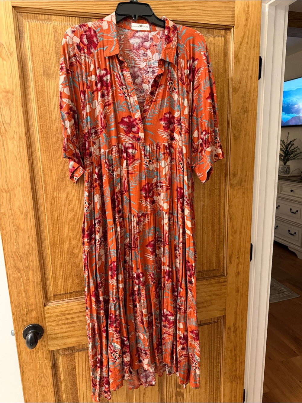 Natural Life Floral Orange Rebecca Midi Dress